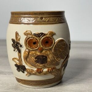 Vintage‎ Ceramic Owl Planter Pot Brown Beige Embossed Japanese Small 5.25"
